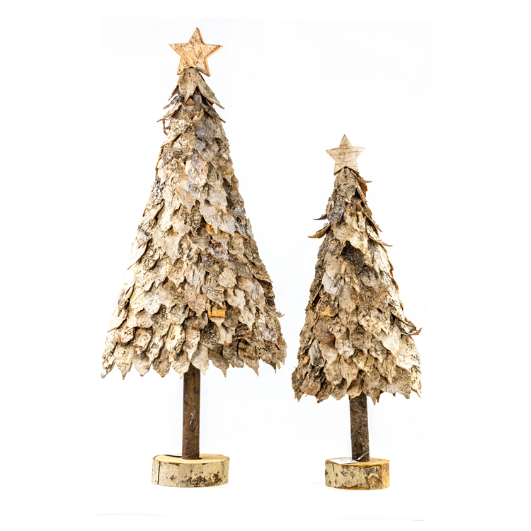 Bark Christmas tree with decoration and glitter，top with star，with base
