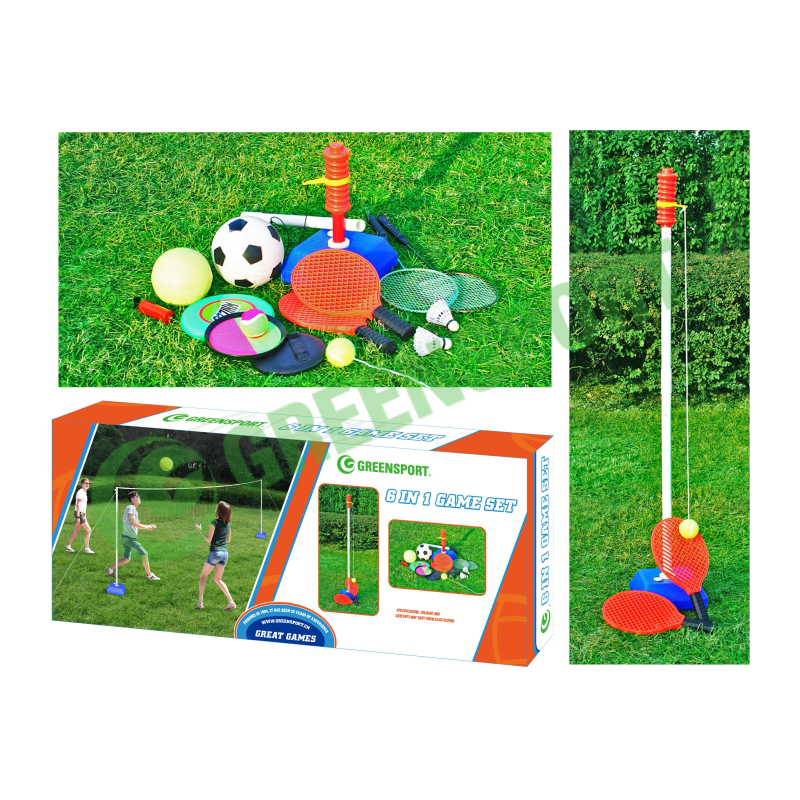 Volleyball tennis soccer ball badminton catch ball flying disc 6 in 1 outdoor multi sporting games combo set