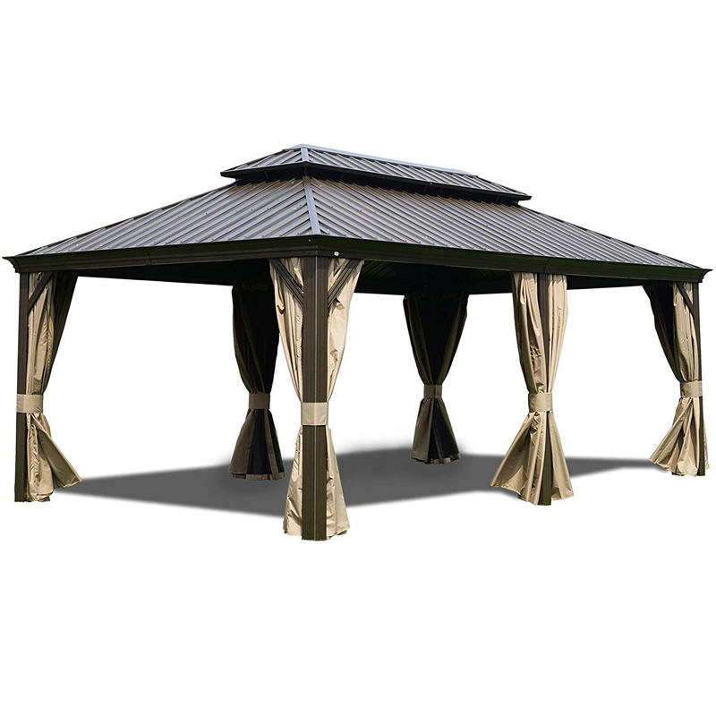 1 Outdoor leisure furniture Outdoor Aluminum Double Roof Hardtop Gazebo 4-Season Outdoor Sun Shelter with Mosquito Net and Removable Curtains 12x20Ft