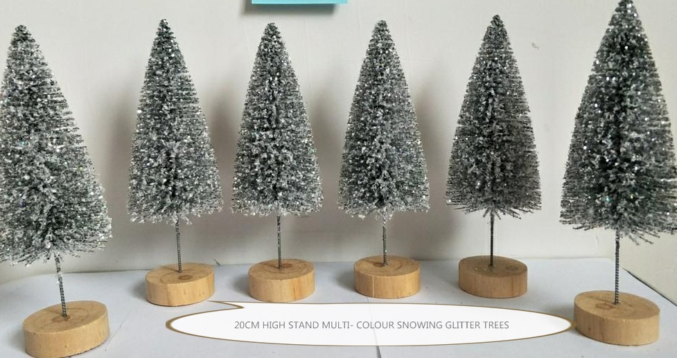 20cm High Stand Multi- Colour Snowing Glitter Trees