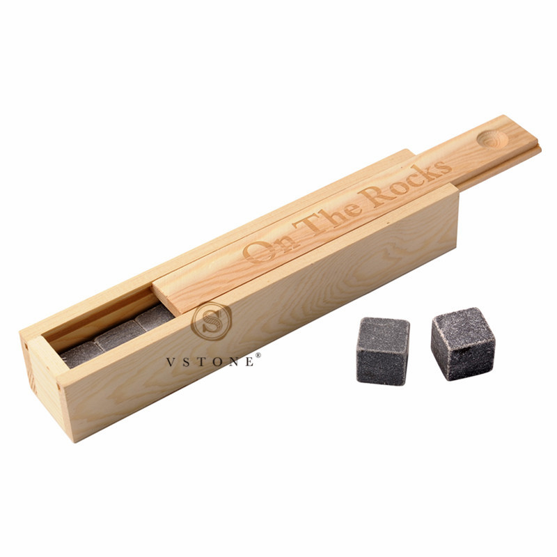 9pk natural marble whiskey stone with wooden box/Marble cube stones