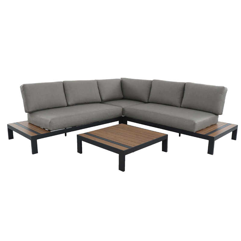 1 Outdoor 5-seat Garden Lounging set,Sofa & Table, with wood-like heat transfered painting surface slats + cushion
