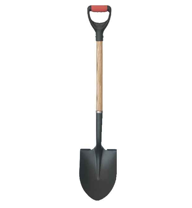 American Style Pointed Shovel With Wooden Handle With PVC D Grip