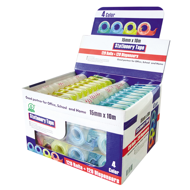 Clear Stationery Tape with 4 colors mini Dispenser for handwork 15mm 120set display box (BX-005)