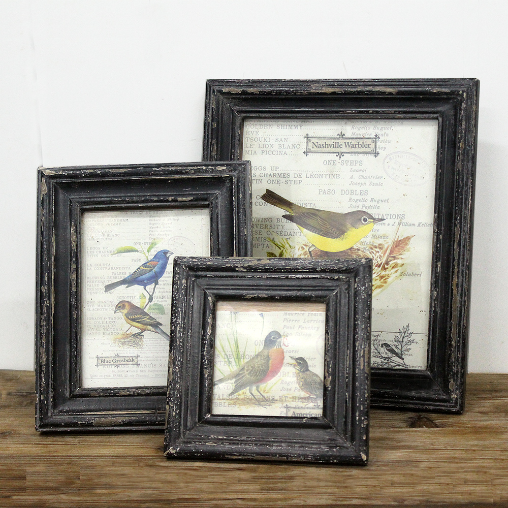 Luckywind Shabby Chic Cheap Customized Rustic Wall Picture Sets Antique Handmade Mini Black Funia Wooden Photo Frame
