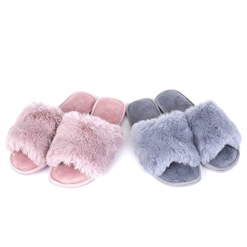 Ladies' Faux Rabbit Fur Open Toe Slipper