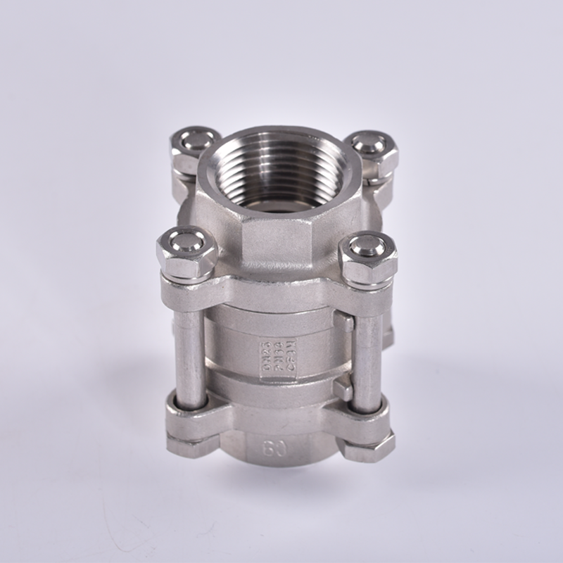 Three piece stainless steel vertical spring chek valve