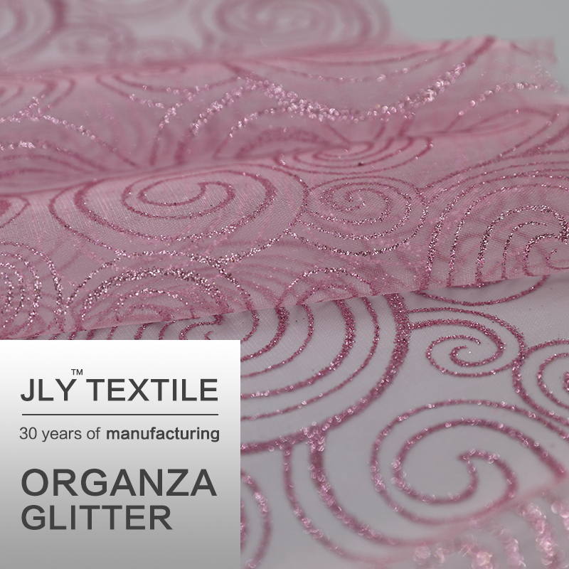 JLY Organza Fabric, Pink Swirl Glitter Pink For Clothing Dress Gift Package Wedding Party Decor Event Holiday Decorations