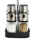 Set of 4pcs glass spice jar and oil bottle with metal lid and stand in color box