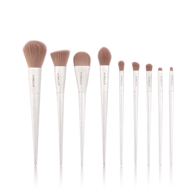 9pcs Tapered plastic Handle Silver Cosmetic Makeup Brushes