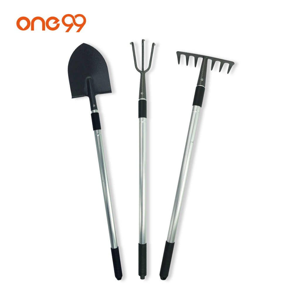 Telescopic hand tools set aluminium handle 3 pcs steel garden tool kit