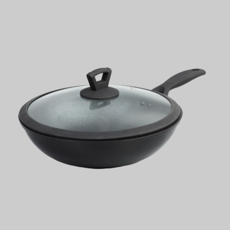 Fake forged aluminum wok with lid