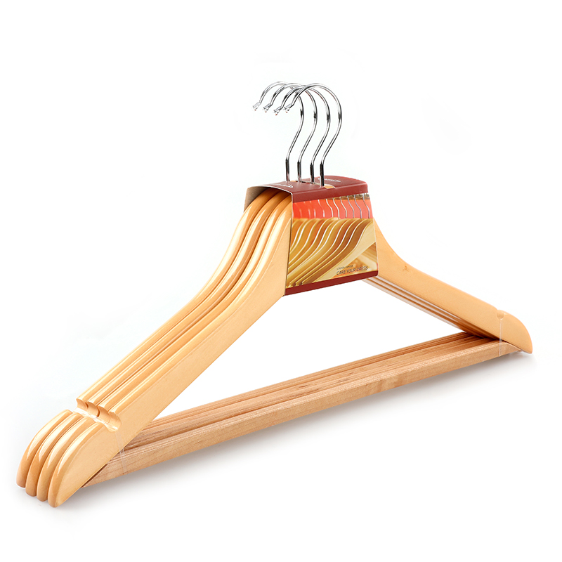 4 Pack High Quality Natural Wooden Hangers with Pants Bar