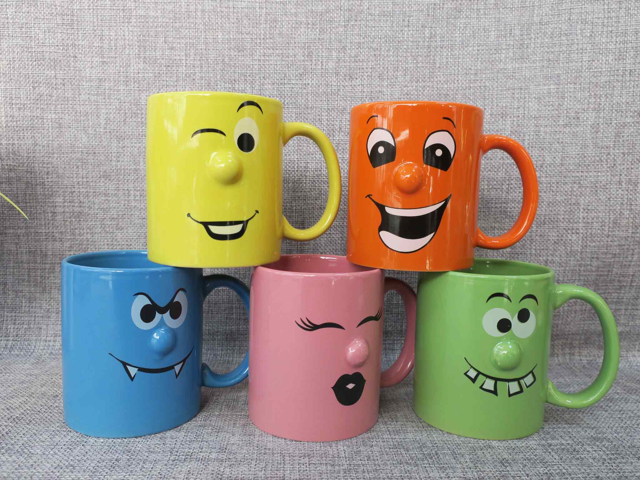 Ceramic funny glazed color mug & bowl with nose gift promotion cup