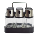 Set of 6pcs glass spice jar with metal lid and stand in color box