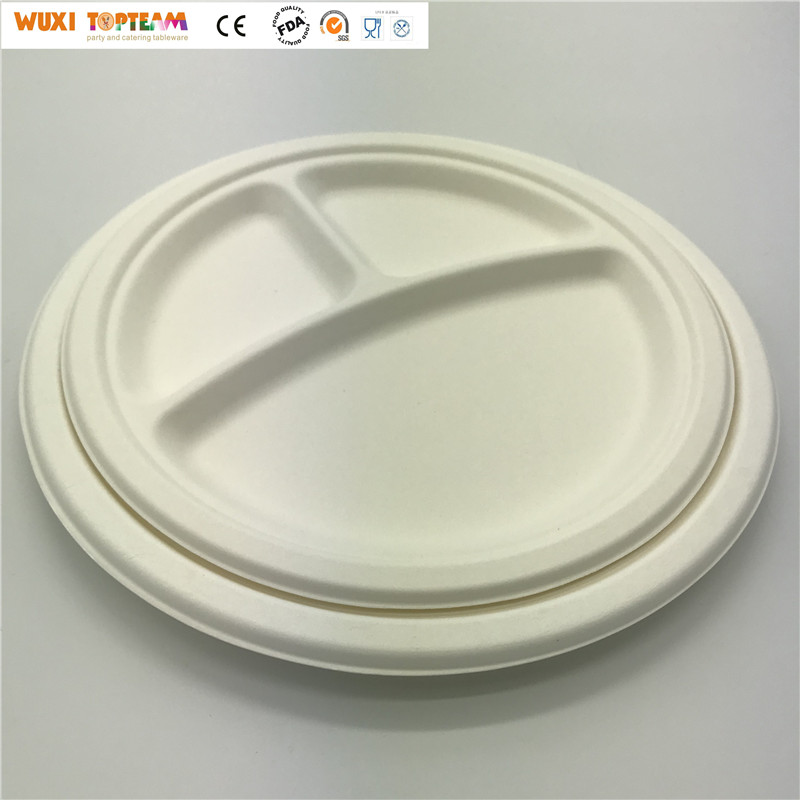 100% biodegradable and Compostable Sugarcane Compartment Round Plates