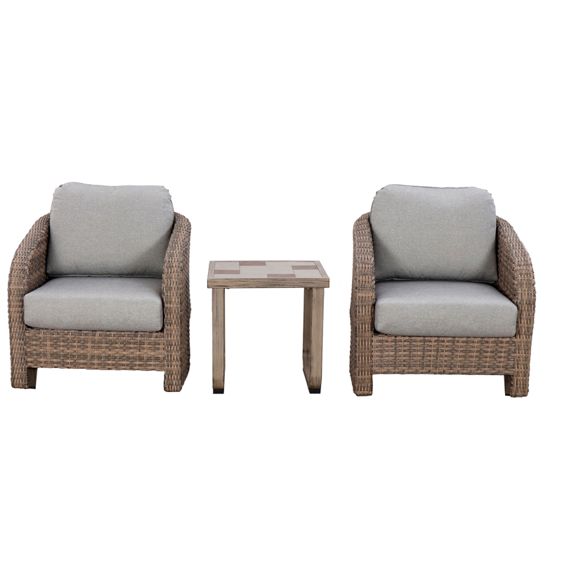 1 Outdoor leisure furniture Outdoor 2-seat Garden Rocking chatting set, Table &wicker Rocking chair, natural wicker + light grey cushion