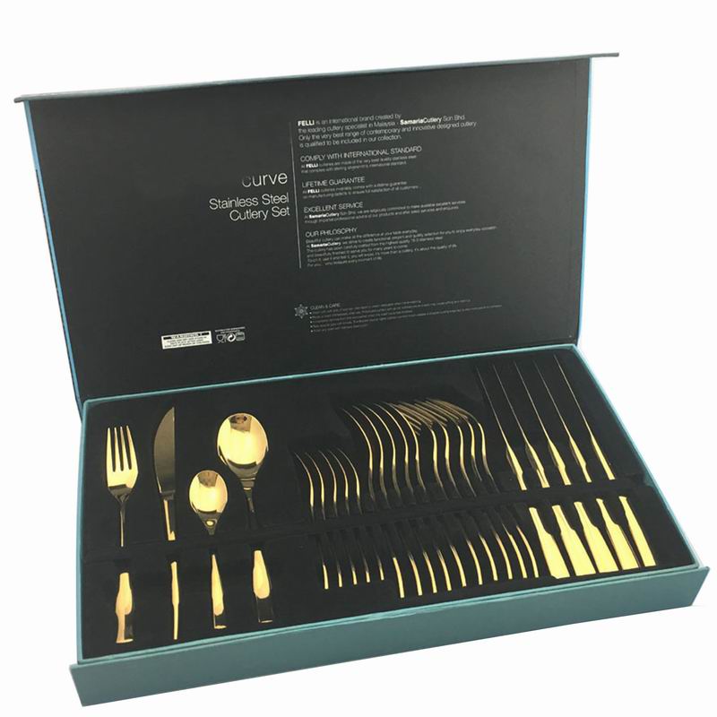 #0A081 24PCS stainless steel cutlery set flatware set cutlery pvd color box gift box stand knife high level cutlery