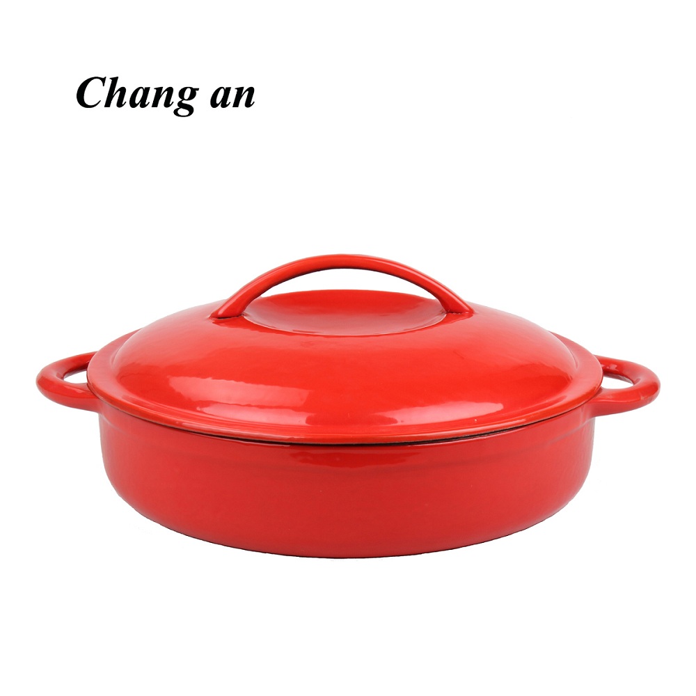 cast iron enamel shallow pot