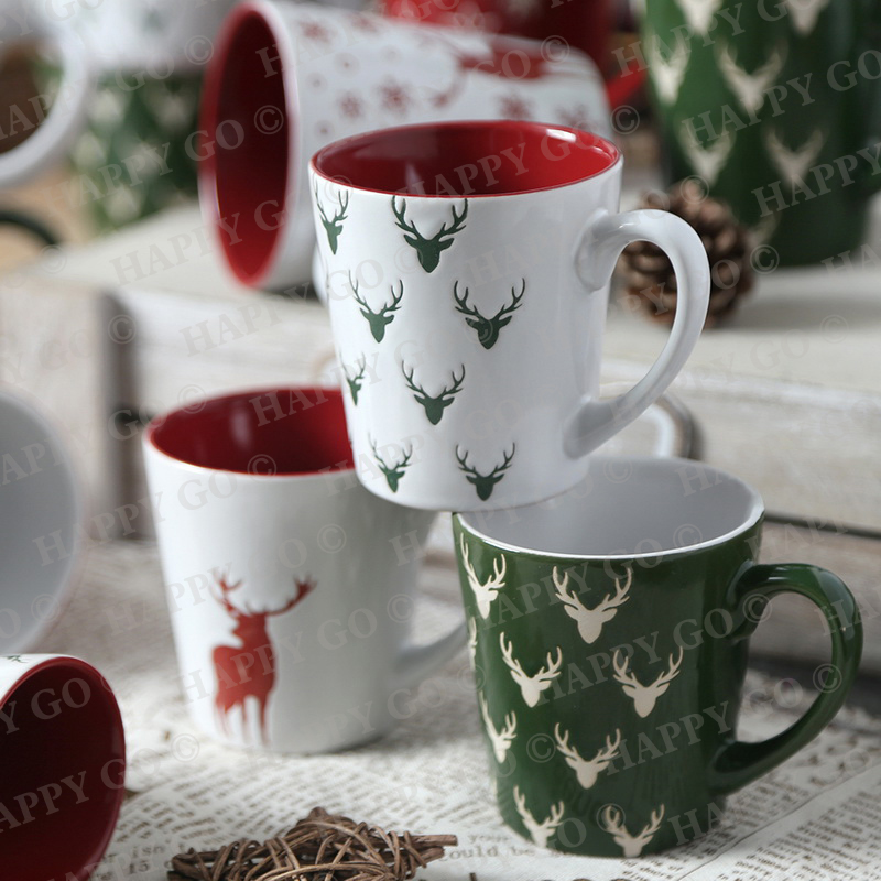 195ML/7OZ;81ML/2.8OZ mug； Stoneware silk screen printing mug with Christmas design
