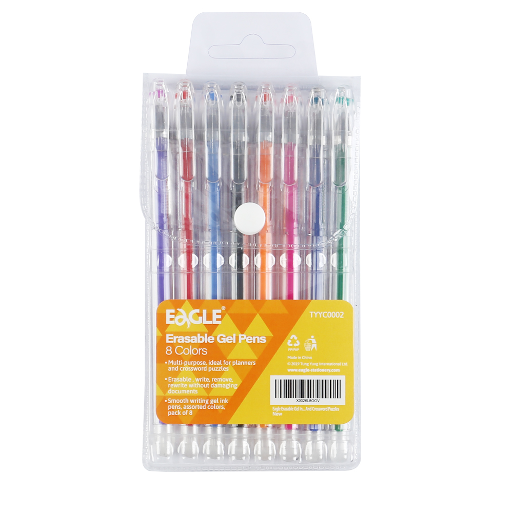 Eagle eraserable gel ink pen set with eraser 8 colors assorted
