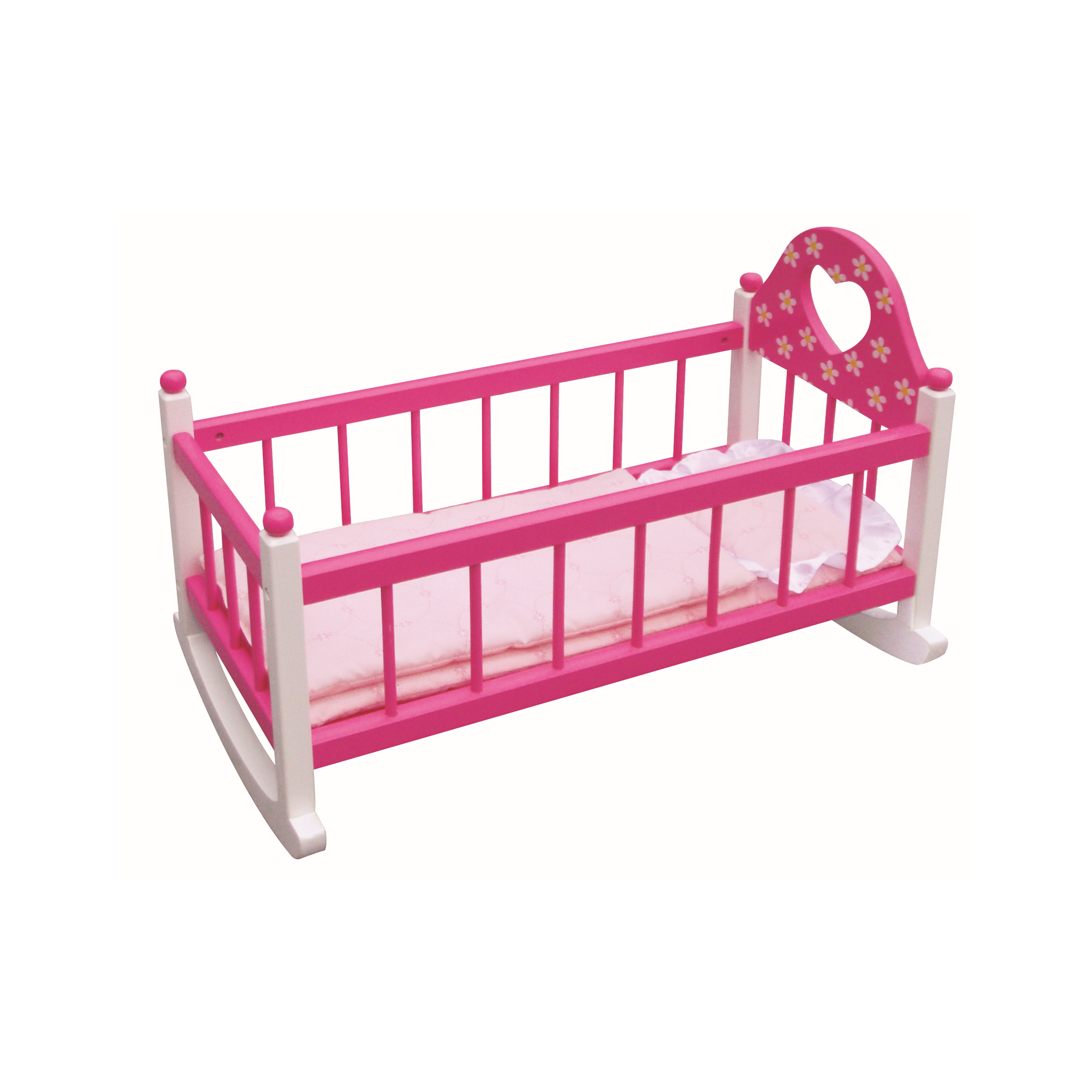 Dark pink wooden pretend toy doll's rocking bed