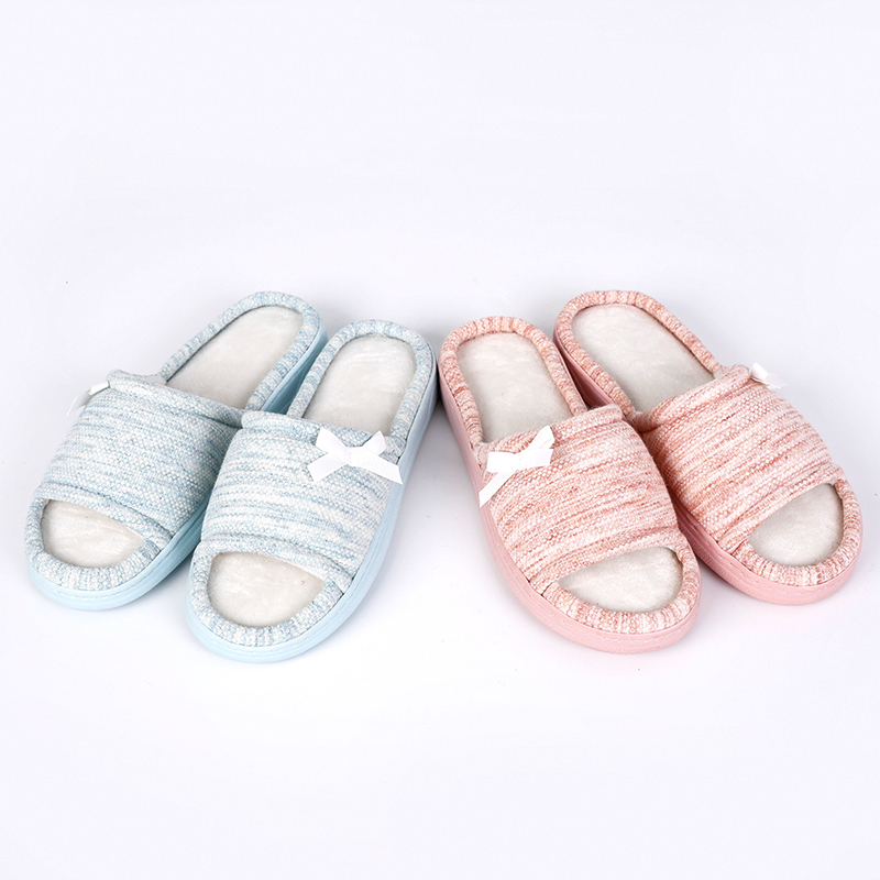 Lds Textile Open Toe Slipper With Bow