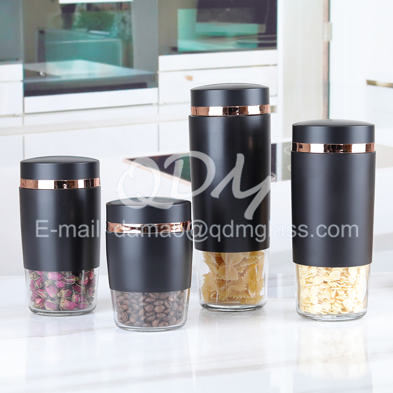 Glass storage square canister with metal cover in 4pcs