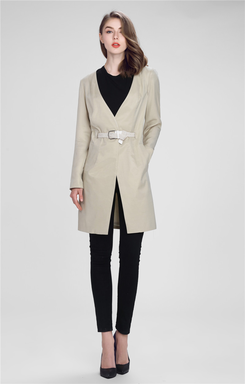 Women's V-neck belt trenchcoat windbreakercoat
