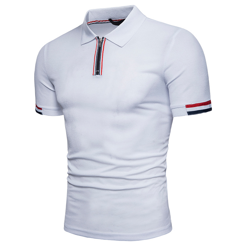 Customized cheap cotton single pique white golf polo shirt men zipper zipper golf shirt short rib sleeves camisas polo
