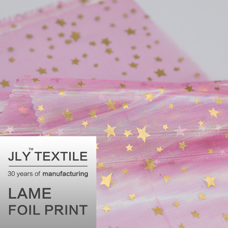 JLY Lame Fabric,Pentagram Pattern Foil Print Pink For Wedding Birthday Party Decoration Bag Tablecloth Linen Table Runner