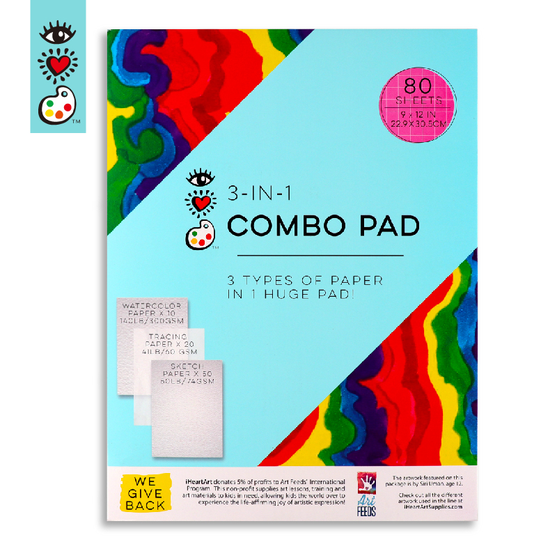 A4 3 in 1 combo pad Premium paper drawing paper for pencil, ink, marker, charcoal and watercolor paints