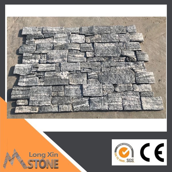 Z shape Natural rough edge wave grey quartzite cement stone wall cladding 20X60 CM