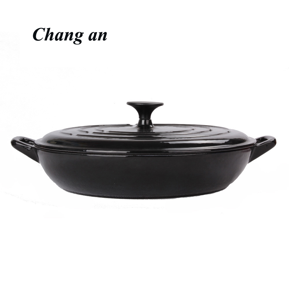 cast iron enamel shallow pot