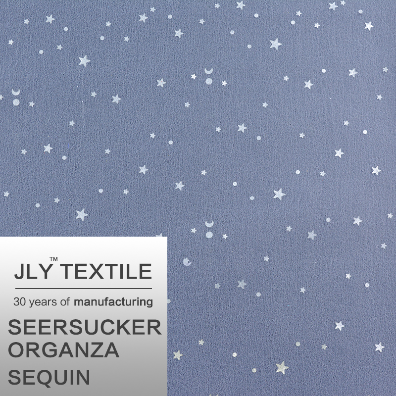 JLY Seersucker Organza Fabric, Moon Pattern Sequin White For Wedding Party Gift Decorations