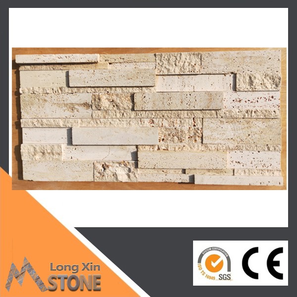 Natural Beige travertine with machine cut surface , honed surface and natural split surface wall cladding 15X60 CM