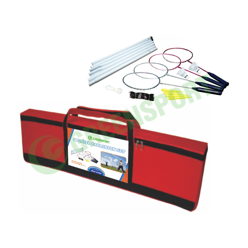 Portable 4 players badminton set with pole and net for outdoor games