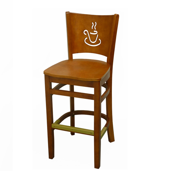 Solid Wood Barstool Coffee Logo Back Counter Stool Restaurant Coffee Shop Nifght Bar High Bar Chair