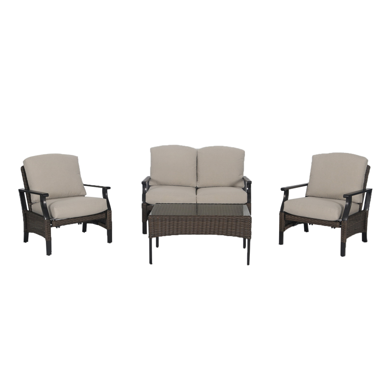 1 Outdoor leisure furniture Outdoor 4-seat Garden Lounging Table & Armchair Set, brown frame with light brown cushion