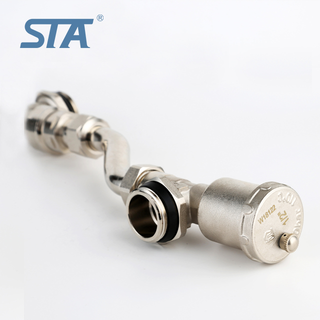 STA.6310 Tail part Screw adjustable automatic air vent and drain down brass bypass valve for underfloor heating manifolds