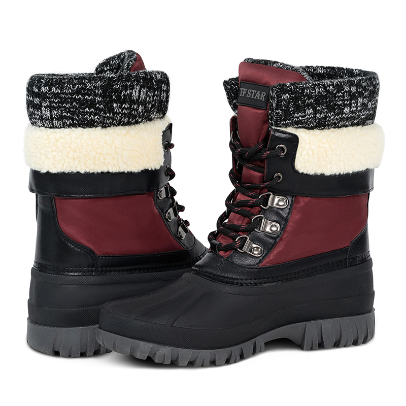 Women's Warm Boots Lace up Mid Calf Winter Snow Duck Boots Bean Boots Shoes