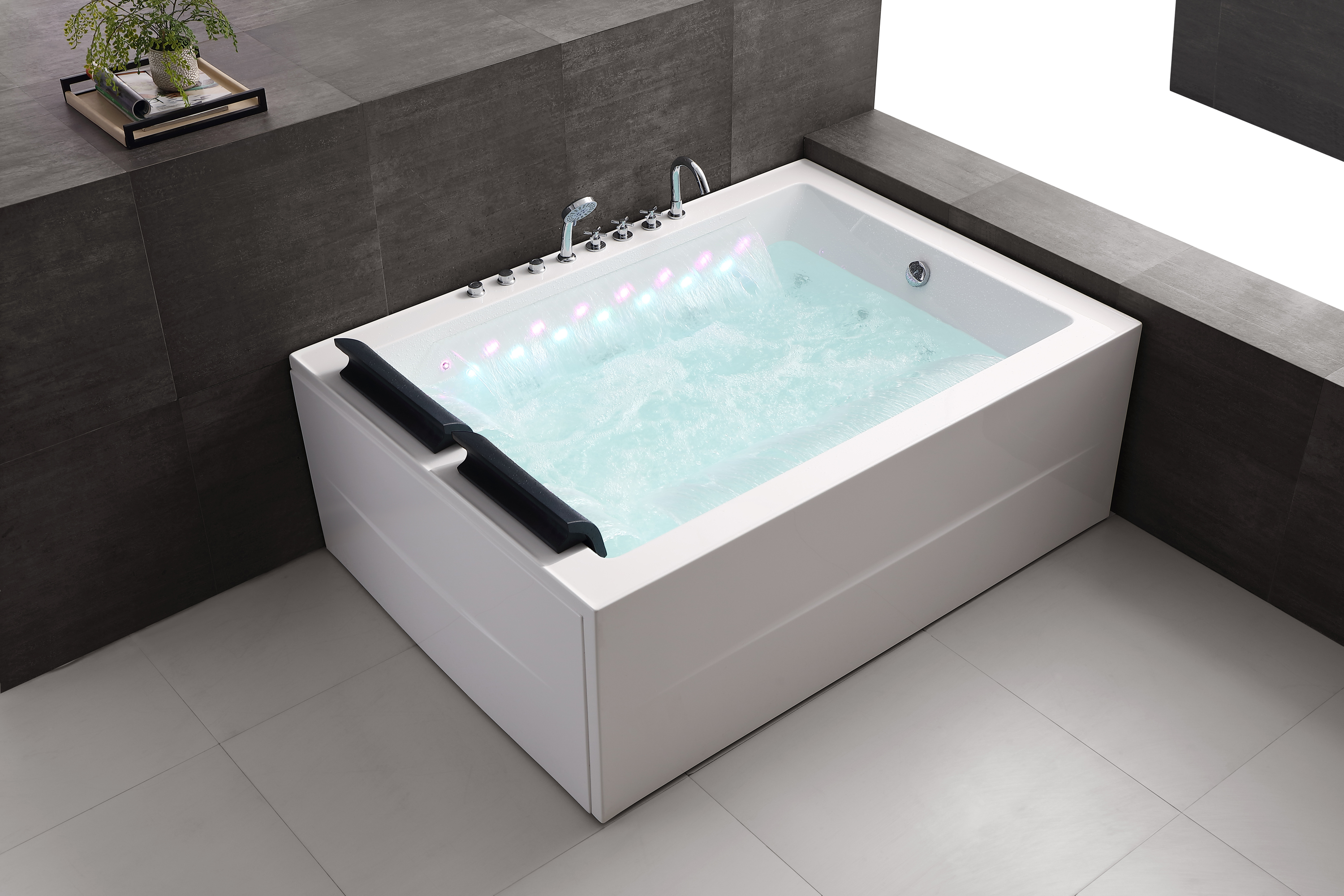 WOMA Whirlpool Jets SPA Massage Bathtub with 3 side waterfall inlet