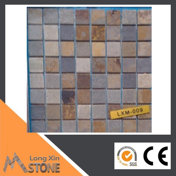 Natural beige slate + rusty slate + black slate mosaic stone 305X305 CM