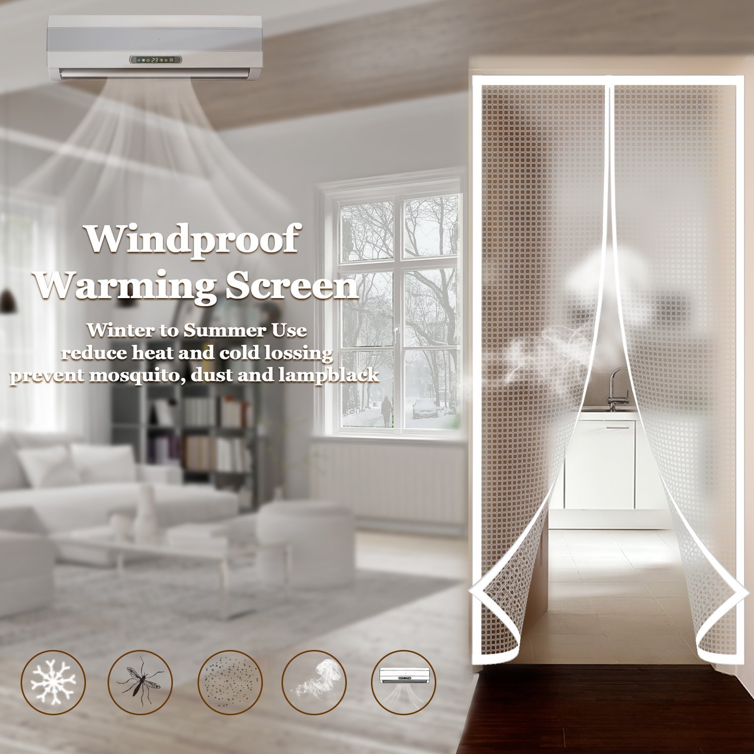 Magnetic EVA plastic Screen Door Curtain Enjoy Cool Summer & Warm Winter