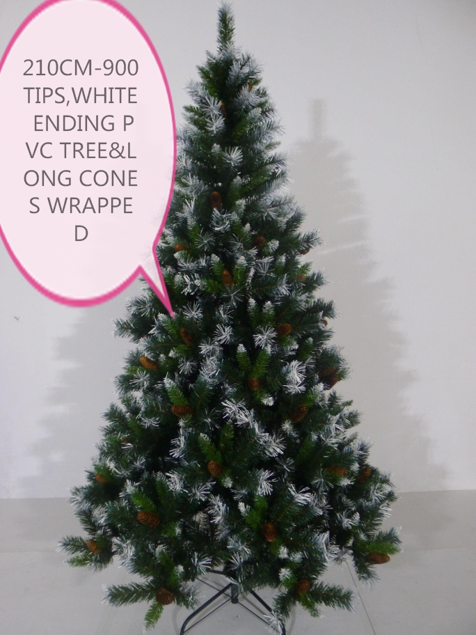 210cm-900tips,white Ending PVC Tree&long Cones Wrapped