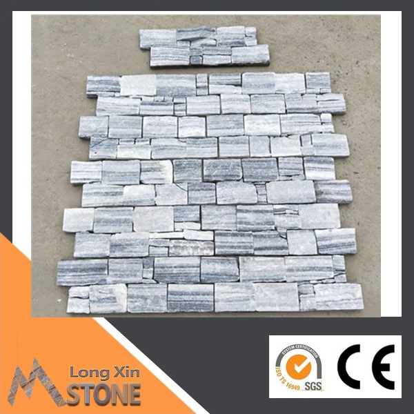 Z shape Natural cloudy grey quartzite cement stone wall cladding 20X55 CM