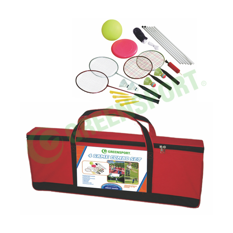 Best seller 4 game combo set badminton and volleyball set METAL poles with net and flying disc