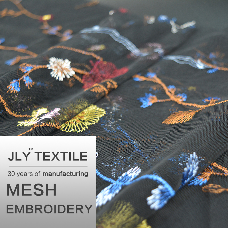 JLY Mesh/Tulle Fabric, Flower Pattern Embroidery Black For Clothing Dress Gift Package Wedding Party Decor Event Holiday Decorations