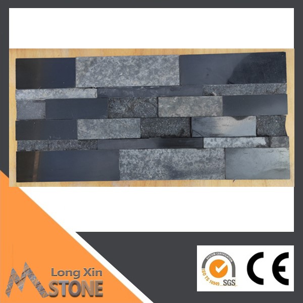 Natural Mongolia Black polished, Fuding black flamed and natural split stone wall cladding 15X60 CM