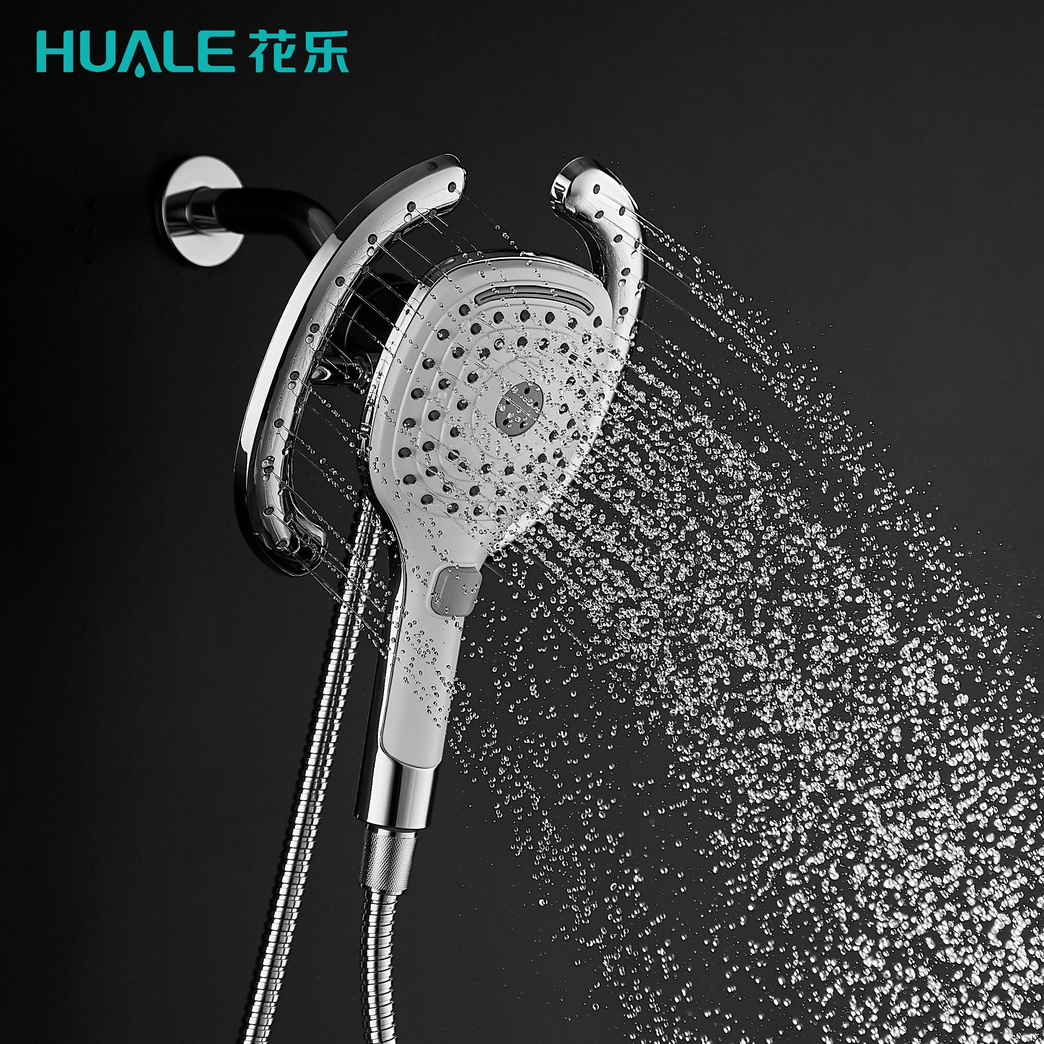 Square Chromed Magnetic 2in1 shower set with removable hand held shower